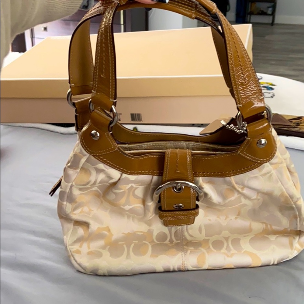 Coach Cream/Beige Canvas&Leather Shoulder Bag